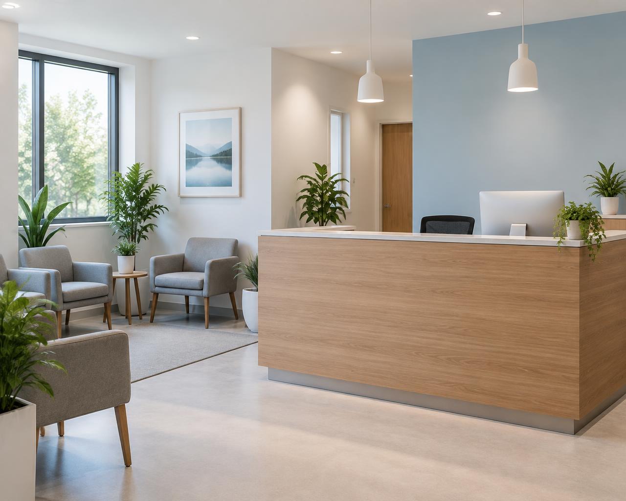 Inside the clinic: bright, comfortable reception and consultation environment
